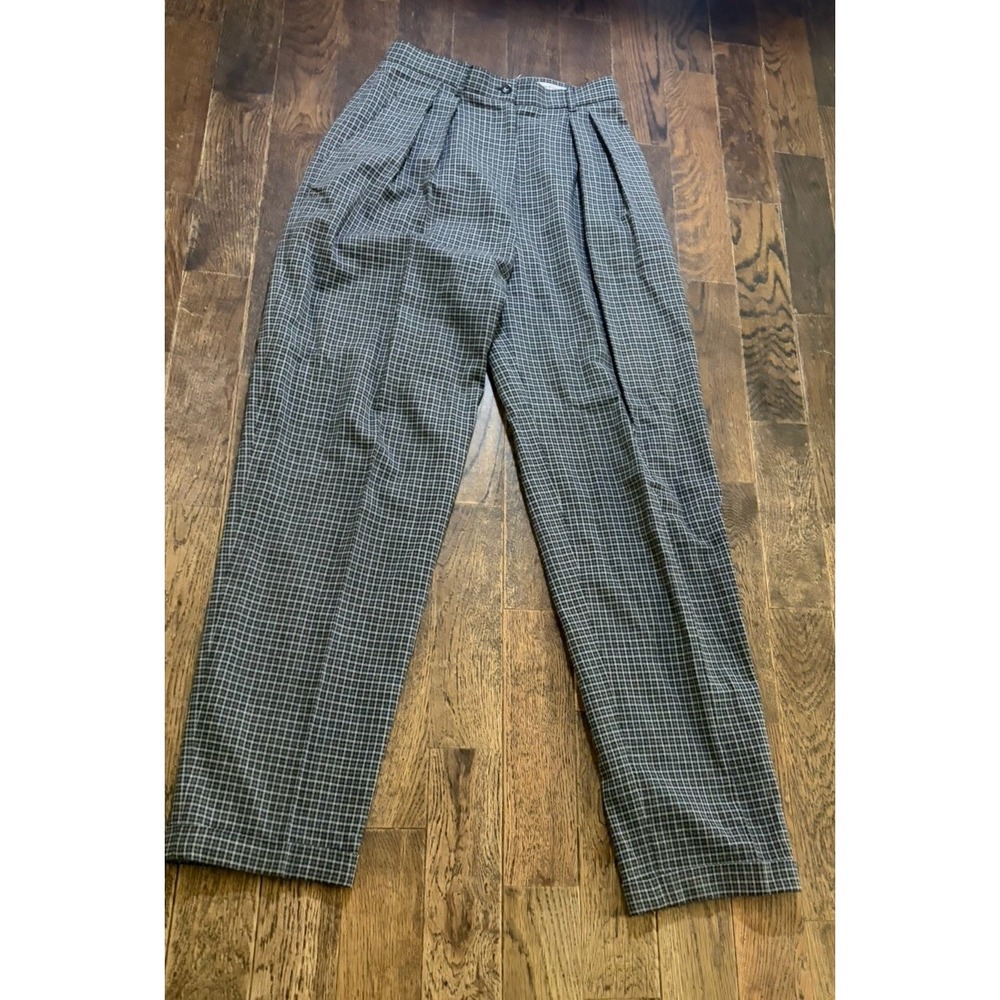 Vintage Women's AKA Eddie Bauer Reverse Fit Trouser Pants Gray Plaid Size 8 Tall